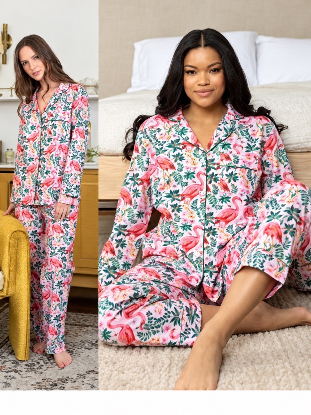 Anthropologie Printfresh Rose Flock of Flamingos Long Sleep Set | XL